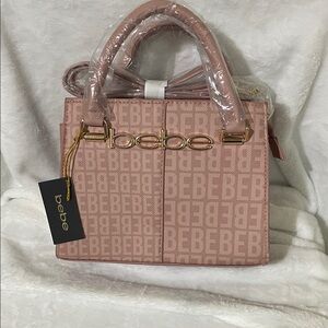 Bebe Blush Pink Satchel with Gold Accents